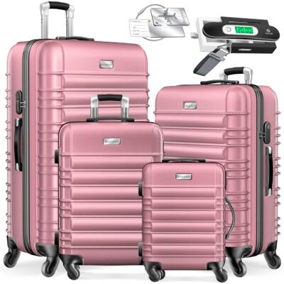 KESSER ® Set van 4 harde ABS-koffers met telescopische handgreep S-M-L-XL, Roze KESSER ® Set van 4 harde ABS-koffers met telescopische handgreep S-M-L-XL, Roze