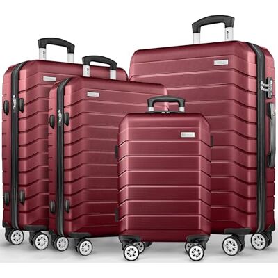 tillvex ® Set van 4 reiskoffers + weegschaal, 4 bagageriemen en 4 bagagelabels Kofferset met wielen en TSA-Lock Reistassen met harde schaal S-M-L-XL (rood) tillvex ® Set van 4 reiskoffers + weegschaal, 4 bagageriemen en 4 bagagelabels Kofferset met wielen en TSA-Lock Reistassen met harde schaal S-M-L-XL (rood)