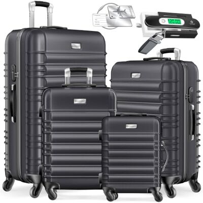 KESSER ® Set van 4 harde ABS-koffers met telescopische handgreep S-M-L-XL, Antraciet KESSER ® Set van 4 harde ABS-koffers met telescopische handgreep S-M-L-XL, Antraciet