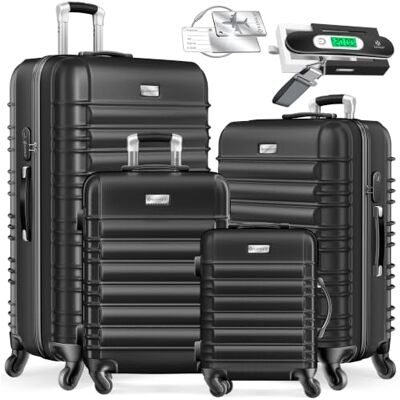 KESSER ® Set van 4 harde ABS-koffers met telescopische handgreep S-M-L-XL, SCHWARZ KESSER ® Set van 4 harde ABS-koffers met telescopische handgreep S-M-L-XL, SCHWARZ