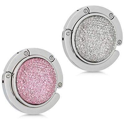 kwmobile 2 x handtashaak, opvouwbare metalen zakhouder, zakhouder voor tafel of kantoor, hangende handtas en kleine voorwerpen, mini-diamanten, rosé-wit-zilver kwmobile 2 x handtashaak, opvouwbare metalen zakhouder, zakhouder voor tafel of kantoor, hangende handtas en kleine voorwerpen, mini-diamanten, rosé-wit-zilver