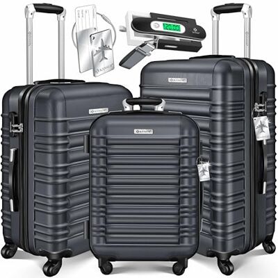 KESSER ® Harde ABS-koffer met harde wielen, 3 stuks, met telescopische handgreep, Antraciet KESSER ® Harde ABS-koffer met harde wielen, 3 stuks, met telescopische handgreep, Antraciet