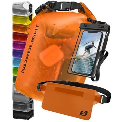 Nordlight Waterdichte Dry Bag met waterdicht telefoonzakje en heuptas (5 l, oranje) IPX8 waterdichte rugzak met rolsluiting Zwemmen, varen, strand, suppen Nordlight Waterdichte Dry Bag met waterdicht telefoonzakje en heuptas (5 l, oranje) IPX8 waterdichte rugzak met rolsluiting Zwemmen, varen, strand, suppen