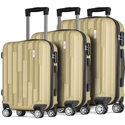 POSH Grote harde ABS-koffer reiskoffer met cijferslot lichte 360° wielen voor korte en lange reizen, Goud, Harde handkoffer met 4 draaibare wielen POSH Grote harde ABS-koffer reiskoffer met cijferslot lichte 360° wielen voor korte en lange reizen, Goud, Harde handkoffer met 4 draaibare wielen