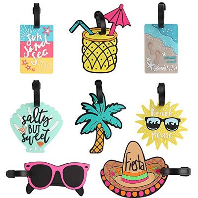 Dadabig 8 stuks bagagelabels, koffer- en tas-identificatie-etiketten, pvc bagagelabels met gesp voor strand en reizen, 8 stijlen 8 Styles Dadabig 8 stuks bagagelabels, koffer- en tas-identificatie-etiketten, pvc bagagelabels met gesp voor strand en reizen, 8 stijlen 8 Styles