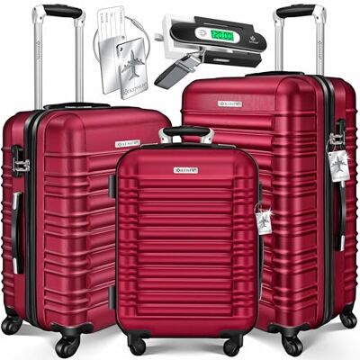 KESSER ® Harde ABS-koffer met harde wielen, 3 stuks, met telescopische handgreep, Bordeaux KESSER ® Harde ABS-koffer met harde wielen, 3 stuks, met telescopische handgreep, Bordeaux