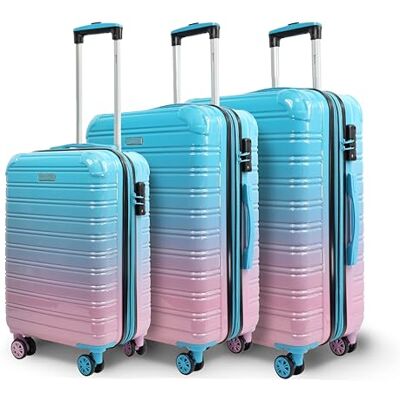 Blade Set van 3 rekbare koffers Harde schaal Lichtgewicht met wielen ABS + PC met TSA-slot 4 wielen Spinner Blauw/Roze Blade Set van 3 rekbare koffers Harde schaal Lichtgewicht met wielen ABS + PC met TSA-slot 4 wielen Spinner Blauw/Roze