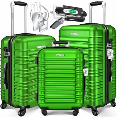 KESSER ® Harde ABS-koffer met harde wielen, 3 stuks, met telescopische handgreep, Groen KESSER ® Harde ABS-koffer met harde wielen, 3 stuks, met telescopische handgreep, Groen