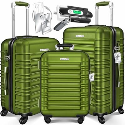 KESSER ® Harde ABS-koffer met harde wielen, 3 stuks, met telescopische handgreep, Khaki (stad) KESSER ® Harde ABS-koffer met harde wielen, 3 stuks, met telescopische handgreep, Khaki (stad)