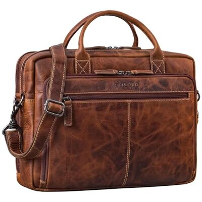 STILORD "Zenon" Leren aktetas voor laptop 15,6-16 inch grote zakelijke tas met schouderriem werktas van echt leer voor dames en heren kleur: salerno bruin STILORD "Zenon" Leren aktetas voor laptop 15,6-16 inch grote zakelijke tas met schouderriem werktas van echt leer voor dames en heren kleur: salerno bruin