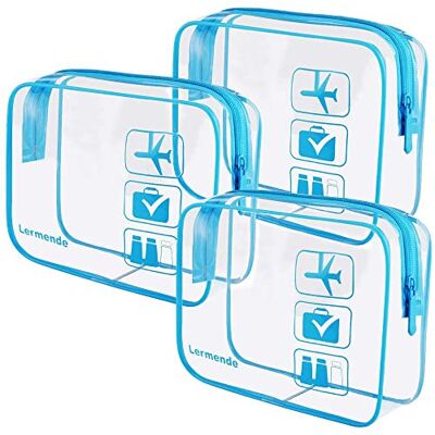 Lermende Set van 3 transparante toilettas, TSA-goedgekeurd, voor reizen, handbagage, luchthaven, luchtvaartmaatschappijen, Blauw, Toilettas Lermende Set van 3 transparante toilettas, TSA-goedgekeurd, voor reizen, handbagage, luchthaven, luchtvaartmaatschappijen, Blauw, Toilettas