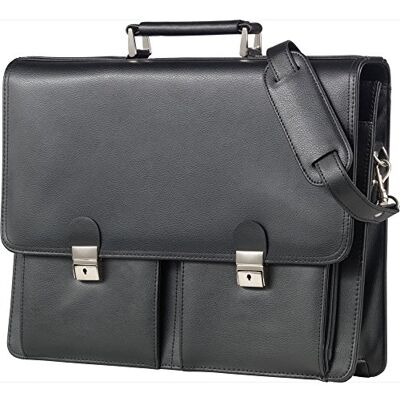 ALASSIO Bevestigde Case "Veneto" Met Laptop Vak Zwart Lederen Sloten Afneembare Schouderriem Buitenafmetingen: (L)317 (D)150 X ALASSIO Bevestigde Case "Veneto" Met Laptop Vak Zwart Lederen Sloten Afneembare Schouderriem Buitenafmetingen: (L)317 (D)150 X