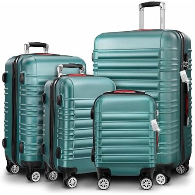 Monzana ® Set van 4 koffers met slot, wasorganizer, kofferriem, gelhandgrepen, dubbele wielen, steunpoten, reiskoffer, harde koffer S-M-L-XL, groen, S, M, L, XL Monzana ® Set van 4 koffers met slot, wasorganizer, kofferriem, gelhandgrepen, dubbele wielen, steunpoten, reiskoffer, harde koffer S-M-L-XL, groen, S, M, L, XL