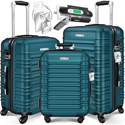 KESSER ® Set van 3 koffers met harde schaal, reiskofferset, trolleykoffer, incl. kofferweegschaal + bagagelabel, rolkoffer, slot, 4 wielen, telescopische handgreep M-L-XL, Petrol groen., XL, Klassiek KESSER ® Set van 3 koffers met harde schaal, reiskofferset, trolleykoffer, incl. kofferweegschaal + bagagelabel, rolkoffer, slot, 4 wielen, telescopische handgreep M-L-XL, Petrol groen., XL, Klassiek