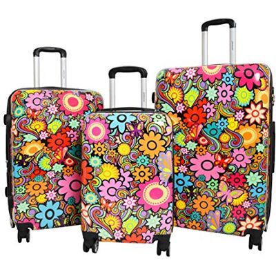 A1 FASHION GOODS Koffer met 4 wielen van hard polycarbonaat met veelkleurige bloemenprint, lichte reistassen, orchidee, Meerkleurig, Koffer A1 FASHION GOODS Koffer met 4 wielen van hard polycarbonaat met veelkleurige bloemenprint, lichte reistassen, orchidee, Meerkleurig, Koffer