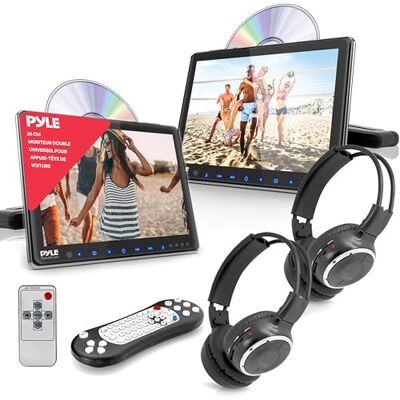 Pyle Dubbele dvd-speler voor autohoofdsteun, 9,4 inch, multimedia lcd-display met draadloze hoofdtelefoon, HDMI, USB/SD, CD/DVD-speler, universele houder en afstandsbediening Pyle Dubbele dvd-speler voor autohoofdsteun, 9,4 inch, multimedia lcd-display met draadloze hoofdtelefoon, HDMI, USB/SD, CD/DVD-speler, universele houder en afstandsbediening