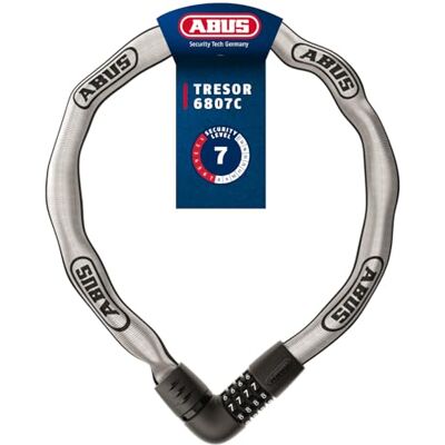 ABUS Kettingslot Tresor 6807C, lengte 110 cm, reflecterend Fietsslot met comfortabel mechanisme, vierkante ketting 7 mm, 4-cijferige code, onderzoeksbeveiliging ABUS Kettingslot Tresor 6807C, lengte 110 cm, reflecterend Fietsslot met comfortabel mechanisme, vierkante ketting 7 mm, 4-cijferige code, onderzoeksbeveiliging