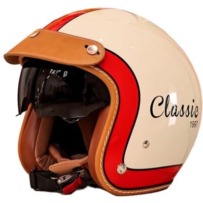 GAOFZHAO Vintage 3/4 jethelm met vizier, ECE-goedgekeurd, voor mannen en vrouwen, alle seizoenen, motorfietsen, scooters, fietsen GAOFZHAO Vintage 3/4 jethelm met vizier, ECE-goedgekeurd, voor mannen en vrouwen, alle seizoenen, motorfietsen, scooters, fietsen