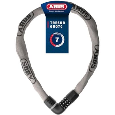 ABUS Tresor 6807C fietsslot, 110 cm, grijs Fietsslot met comfortabel mechanisme, vierkante ketting 7 mm, 4-cijferige code, onderzoeksbeveiliging ABUS Tresor 6807C fietsslot, 110 cm, grijs Fietsslot met comfortabel mechanisme, vierkante ketting 7 mm, 4-cijferige code, onderzoeksbeveiliging