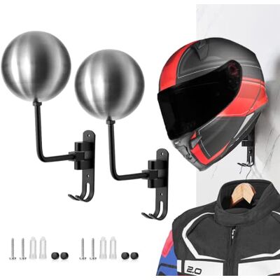 motofans Motorfietshelmhouder voor , wandmontage, 180 graden draaibaar, houder voor motorhelmen, haken voor het ophangen van helm en motorjas aan de muur motofans Motorfietshelmhouder voor , wandmontage, 180 graden draaibaar, houder voor motorhelmen, haken voor het ophangen van helm en motorjas aan de muur