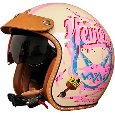 GAOFZHAO Vintage 3/4 jethelm met vizier, ECE-goedgekeurd, voor mannen en vrouwen, alle seizoenen, motorfietsen, scooters, fietsen GAOFZHAO Vintage 3/4 jethelm met vizier, ECE-goedgekeurd, voor mannen en vrouwen, alle seizoenen, motorfietsen, scooters, fietsen