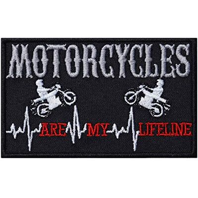 EXPRESS-STICKEREI Opstrijkbare patch "Motorcycles are my lifeline" Biker naai- / strijkpatch Motorfiets patch cadeau applicatie voor motorjas/vest/jeans/laarzen/koffer 90 x 55 mm EXPRESS-STICKEREI Opstrijkbare patch "Motorcycles are my lifeline" Biker naai- / strijkpatch Motorfiets patch cadeau applicatie voor motorjas/vest/jeans/laarzen/koffer 90 x 55 mm