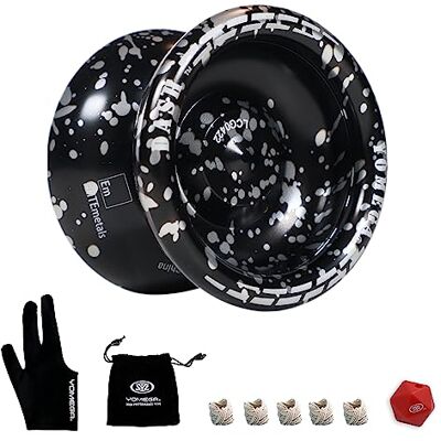 Yomega Dash Yoyo Professionele aluminium yoyo met kogellagers in maat C voor geavanceerde yo yo tips + 5 extra snaren + handschoen + tas + 3 maanden garantie (zwart zilver) Yomega Dash Yoyo Professionele aluminium yoyo met kogellagers in maat C voor geavanceerde yo yo tips + 5 extra snaren + handschoen + tas + 3 maanden garantie (zwart zilver)