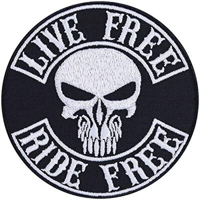 EXPRESS-STICKEREI Geborduurde patch "Live free Ride free" Biker Patch om op te naaien, ideaal voor jeans en leren motoraccessoires. Toegepast voor motorfiets, 90 x 90 mm EXPRESS-STICKEREI Geborduurde patch "Live free Ride free" Biker Patch om op te naaien, ideaal voor jeans en leren motoraccessoires. Toegepast voor motorfiets, 90 x 90 mm
