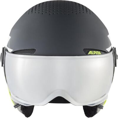 ALPINA ZUPO Visor Q-LITE Lichte en hoogwaardige skihelm met versterkt vizier voor kinderen, houtskool/neon mat, 54-58 cm ALPINA ZUPO Visor Q-LITE Lichte en hoogwaardige skihelm met versterkt vizier voor kinderen, houtskool/neon mat, 54-58 cm