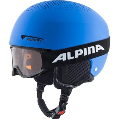 ALPINA Uniseks – kinderen, Zupo set (+ PINEY) skihelm, blauw mat, 51-55 cm ALPINA Uniseks – kinderen, Zupo set (+ PINEY) skihelm, blauw mat, 51-55 cm