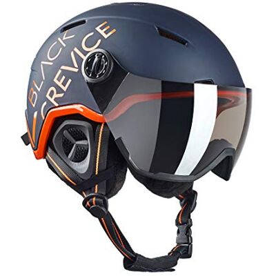 Black Crevice Vail Skihelm I Skihelm met vizier in pilotenstijl, skihelm voor dames en heren, skihelm van polycarbonaat, ademende skihelm, in grootte verstelbaar Black Crevice Vail Skihelm I Skihelm met vizier in pilotenstijl, skihelm voor dames en heren, skihelm van polycarbonaat, ademende skihelm, in grootte verstelbaar