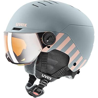 Uvex Rocket Jr Visor Skihelm voor kinderen met vizier, individuele pasvorm, neushoorn, blush, mat, 51-55 cm Uvex Rocket Jr Visor Skihelm voor kinderen met vizier, individuele pasvorm, neushoorn, blush, mat, 51-55 cm