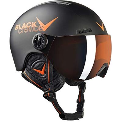 Black Crevice Leogang Skihelm voor kinderen met vizier, pilotenstijl, snowboard, voor jongens en meisjes, ademend, in grootte verstelbaar Black Crevice Leogang Skihelm voor kinderen met vizier, pilotenstijl, snowboard, voor jongens en meisjes, ademend, in grootte verstelbaar