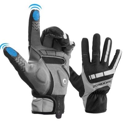 ROCKBROS Fietshandschoenen, winter, fleece, heren, dames, thermisch, winddicht, antislip, lange vingers, tegen de kou, reflecterend, SBR antishock, touchscreen, voor fietsen, mountainbikes, zwart, 2XL ROCKBROS Fietshandschoenen, winter, fleece, heren, dames, thermisch, winddicht, antislip, lange vingers, tegen de kou, reflecterend, SBR antishock, touchscreen, voor fietsen, mountainbikes, zwart, 2XL