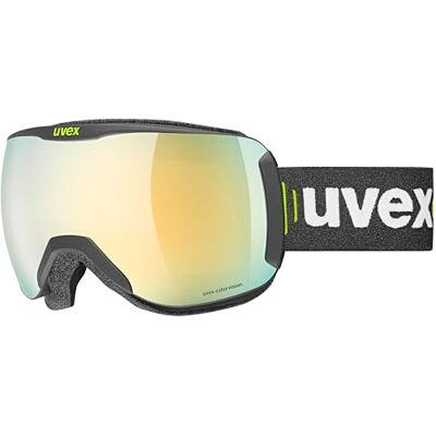 Uvex Downhill 2100 Cv Skibril voor mannen en vrouwen, hoog contrast, vervormingsvrij en anti-condens, matzwart/goudgroen, eenheidsmaat Uvex Downhill 2100 Cv Skibril voor mannen en vrouwen, hoog contrast, vervormingsvrij en anti-condens, matzwart/goudgroen, eenheidsmaat