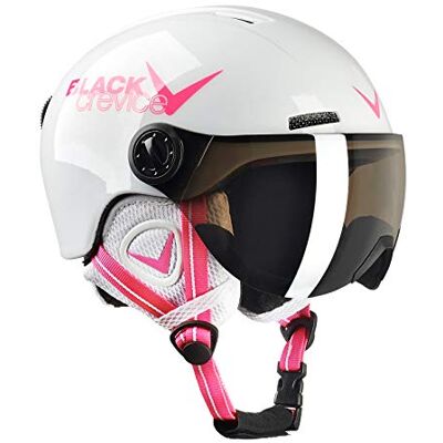 Black Crevice Leogang Skihelm voor kinderen met vizier, pilotenstijl, snowboard, voor jongens en meisjes, ademend, in grootte verstelbaar Black Crevice Leogang Skihelm voor kinderen met vizier, pilotenstijl, snowboard, voor jongens en meisjes, ademend, in grootte verstelbaar