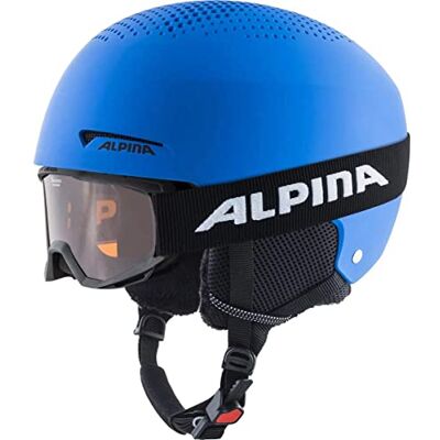 ALPINA Uniseks – kinderen, Zupo set (+ PINEY) skihelm, blauw mat, 51-55 cm ALPINA Uniseks – kinderen, Zupo set (+ PINEY) skihelm, blauw mat, 51-55 cm