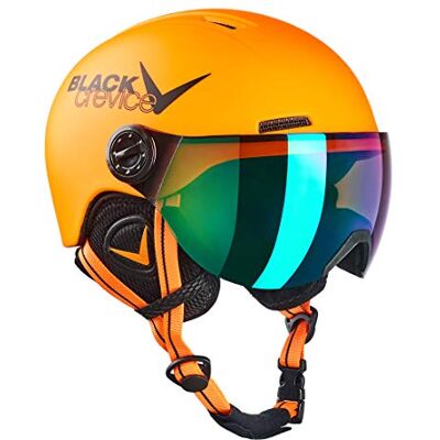 Black Crevice Leogang Skihelm voor kinderen met vizier, pilotenstijl, snowboard, voor jongens en meisjes, ademend, in grootte verstelbaar Black Crevice Leogang Skihelm voor kinderen met vizier, pilotenstijl, snowboard, voor jongens en meisjes, ademend, in grootte verstelbaar