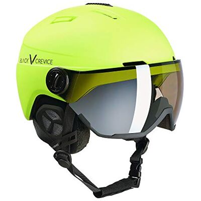 Black Crevice Calgary Skihelm met vizier in pilotenstijl, voor dames en heren, van polycarbonaat, ademend, in grootte verstelbaar Black Crevice Calgary Skihelm met vizier in pilotenstijl, voor dames en heren, van polycarbonaat, ademend, in grootte verstelbaar