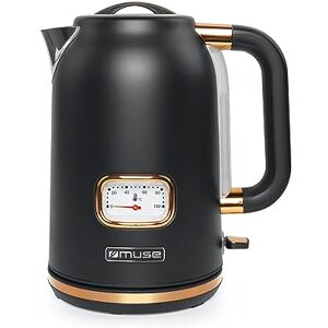 MUSE Retro roestvrijstalen waterkoker met analoge temperatuurweergave, met filter, transparante schaal, inhoud 1,7 l, automatische uitschakeling, matzwart en goud (MS-030 BC) MUSE Retro roestvrijstalen waterkoker met analoge temperatuurweergave, met filter, transparante schaal, inhoud 1,7 l, automatische uitschakeling, matzwart en goud (MS-030 BC)
