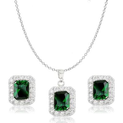 Crystalline Azuria Damesset met halsketting en studs, 18 karaat witgoud verguld, met groene kristallen, smaragdgroen van zirkonia Crystalline Azuria Damesset met halsketting en studs, 18 karaat witgoud verguld, met groene kristallen, smaragdgroen van zirkonia
