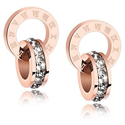 Crystalline Azuria Dames oorstekers ronde oorbellen 18 karaat roségoud verguld met witte kristallen sieraden voor dames en meisjes Crystalline Azuria Dames oorstekers ronde oorbellen 18 karaat roségoud verguld met witte kristallen sieraden voor dames en meisjes