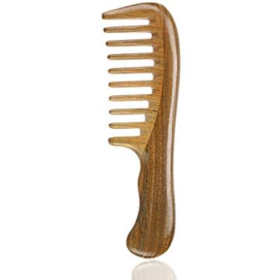 LWBTOSEE Haarkam van sandelhout met brede tanden om te ontwarren, statisch, geen klitten, geen haken, sandelhouten kam voor krullend en nat haar, vrouwen en mannen (A) LWBTOSEE Haarkam van sandelhout met brede tanden om te ontwarren, statisch, geen klitten, geen haken, sandelhouten kam voor krullend en nat haar, vrouwen en mannen (A)