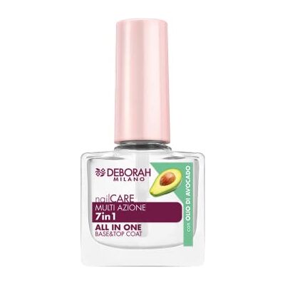DEBORAH Milano 7-in-1 multi-action nagellak voor basis- en toplaag, met keratine en avocado-olie, hard, voedt en puimsteen, 8,5 ml DEBORAH Milano 7-in-1 multi-action nagellak voor basis- en toplaag, met keratine en avocado-olie, hard, voedt en puimsteen, 8,5 ml