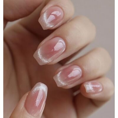 MouyouGlow Valse nagels, kort, ballerina, roze, blush, airbrushing, kattenoog, magnetisch design, glanzend, korte druk op nagels, roze fototherapie in zoete nepnagels MouyouGlow Valse nagels, kort, ballerina, roze, blush, airbrushing, kattenoog, magnetisch design, glanzend, korte druk op nagels, roze fototherapie in zoete nepnagels