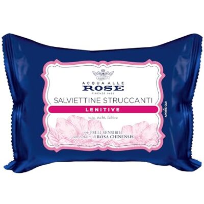 Acqua alle Rose , Kalmerende make-up remover doekjes voor de gevoelige huid, met chinensis rozenextract met beschermende en make-up remover werking op gezicht, ogen en lippen, 20 doekjes Acqua alle Rose , Kalmerende make-up remover doekjes voor de gevoelige huid, met chinensis rozenextract met beschermende en make-up remover werking op gezicht, ogen en lippen, 20 doekjes