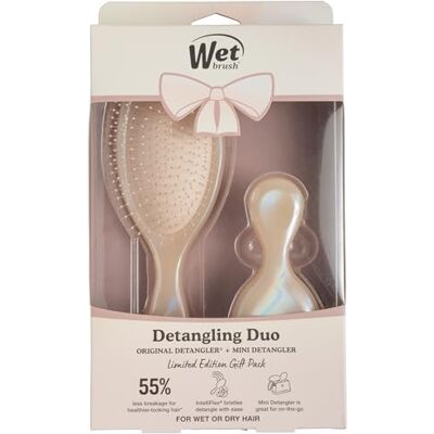 Wet Brush Originele ontwarrende cadeauset en mini-haarborstel, crème (iriserend icoon) – IntelliFlex-borstelharen – de ontwarrende borstel glijdt door knopen voor alle natte haartypes en Wet Brush Originele ontwarrende cadeauset en mini-haarborstel, crème (iriserend icoon) – IntelliFlex-borstelharen – de ontwarrende borstel glijdt door knopen voor alle natte haartypes en