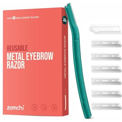 ZOMCHI Wenkbrauwscheerapparaat, precisiebescherming, groen Scheerapparaat voor het gezicht, dermaplaning scheermes met 6 messen, metalen handvat, compact voor op reis ZOMCHI Wenkbrauwscheerapparaat, precisiebescherming, groen Scheerapparaat voor het gezicht, dermaplaning scheermes met 6 messen, metalen handvat, compact voor op reis