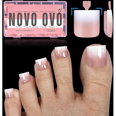 NOVO OVO 240 stuks kunstteennagels met Franse punt, vierkant, puntig, zachte gel, babyroze, primer en basislaag, volledige afdekking, acryl, 15 maten NOVO OVO 240 stuks kunstteennagels met Franse punt, vierkant, puntig, zachte gel, babyroze, primer en basislaag, volledige afdekking, acryl, 15 maten