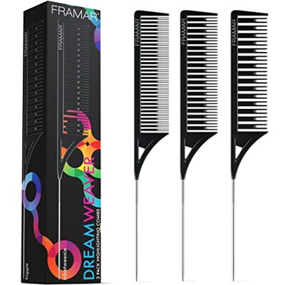 FRAMAR Zwarte Highlightkam Blondiering Haarkamset, rattenstaartkam Set van 3 professionele markeerkammen met scheidingspunt, kammen om te markeren, zwart FRAMAR Zwarte Highlightkam Blondiering Haarkamset, rattenstaartkam Set van 3 professionele markeerkammen met scheidingspunt, kammen om te markeren, zwart
